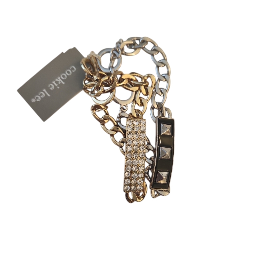 NWT Cookie Lee Gold and Silver 2-In-One Genuine Crystal Toggle Bracelets